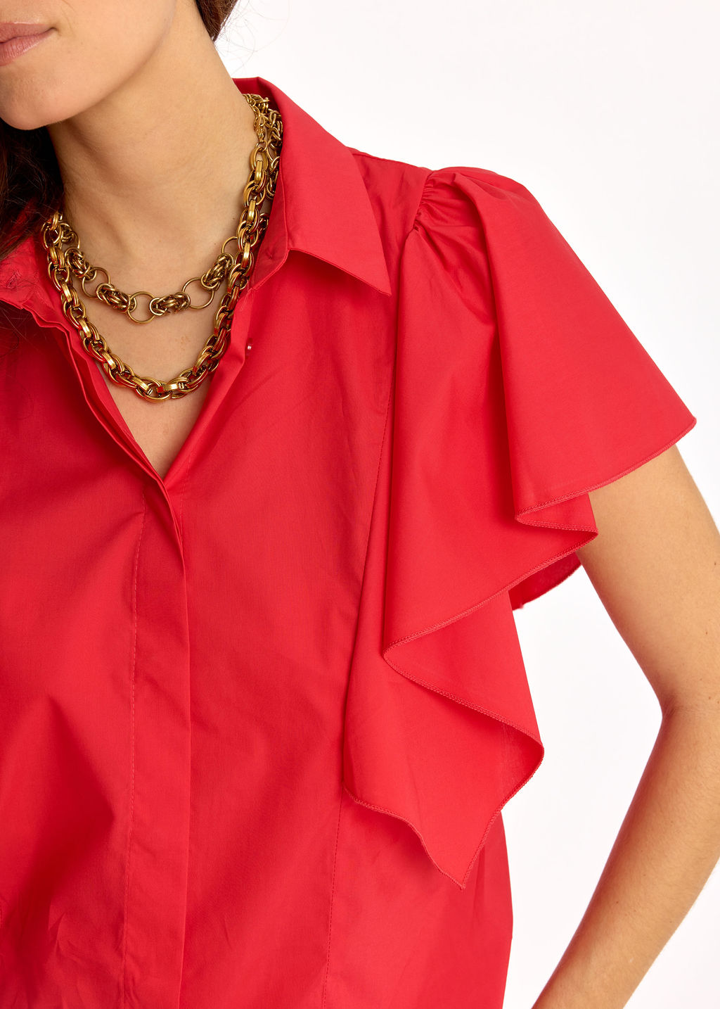 CHEMSIE VOLANTÉE EN POPELINE LOUNA ROUGE