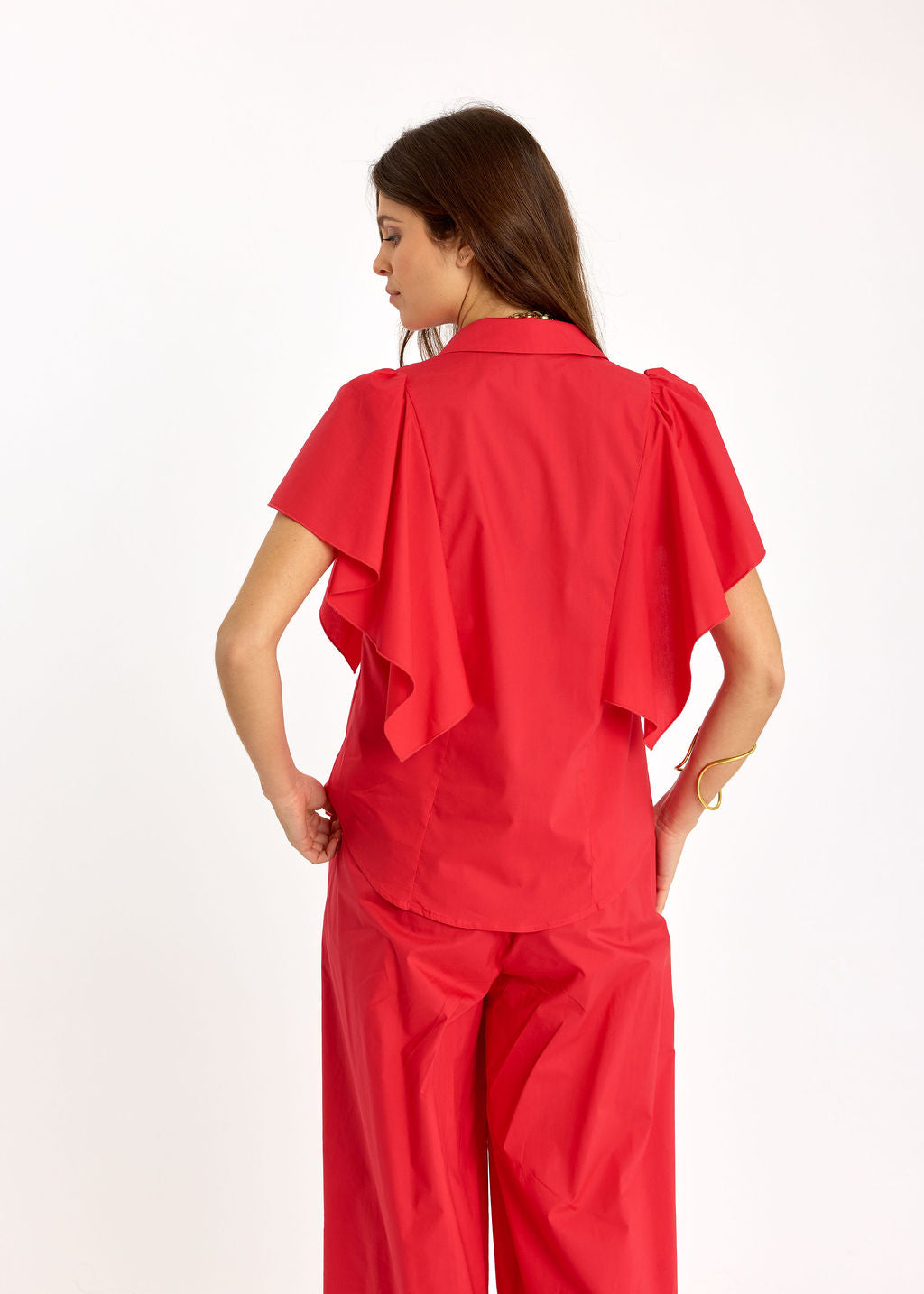 CHEMSIE VOLANTÉE EN POPELINE LOUNA ROUGE