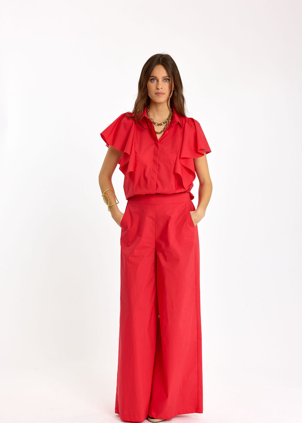 CHEMSIE VOLANTÉE EN POPELINE LOUNA ROUGE