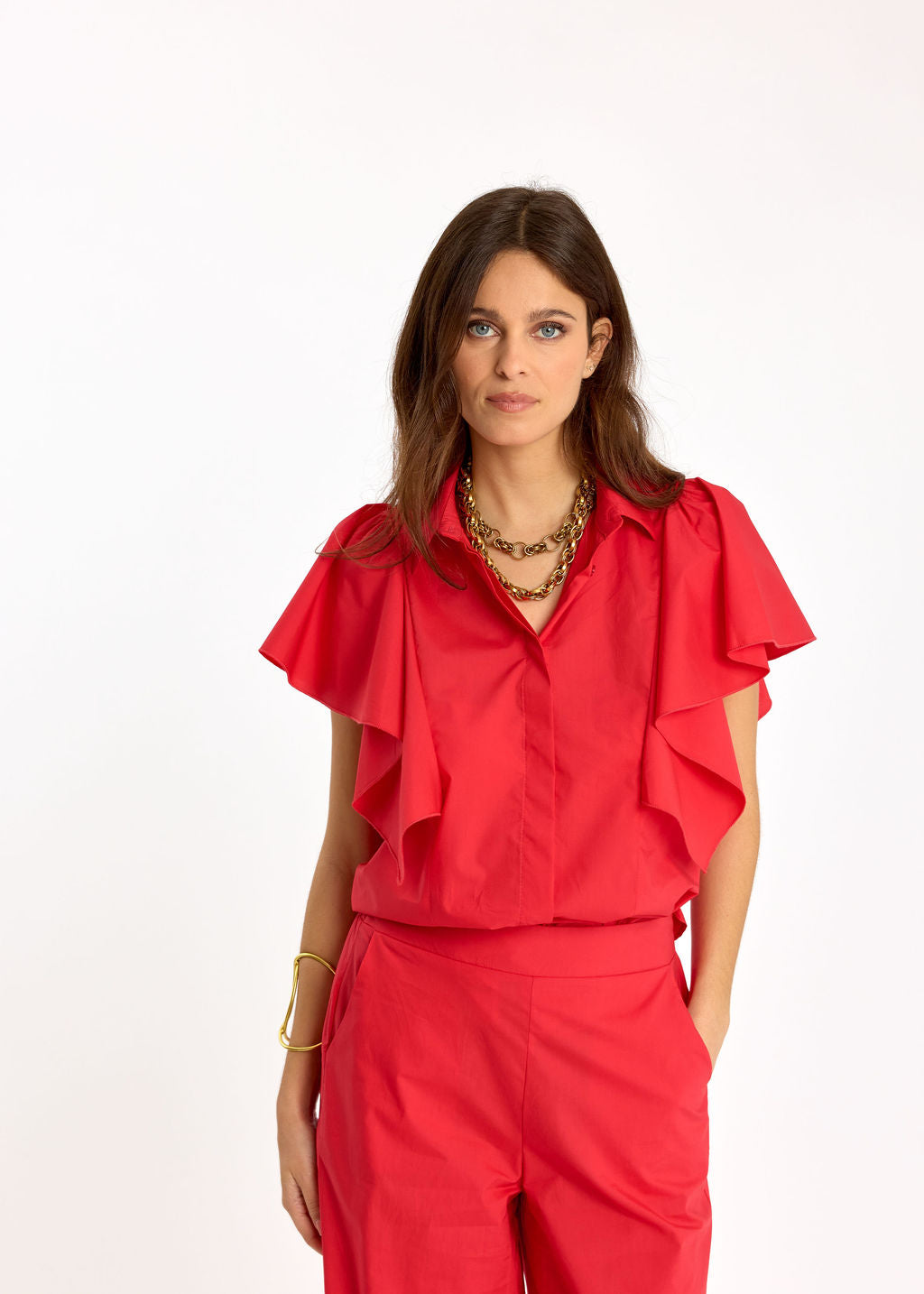 CHEMSIE VOLANTÉE EN POPELINE LOUNA ROUGE