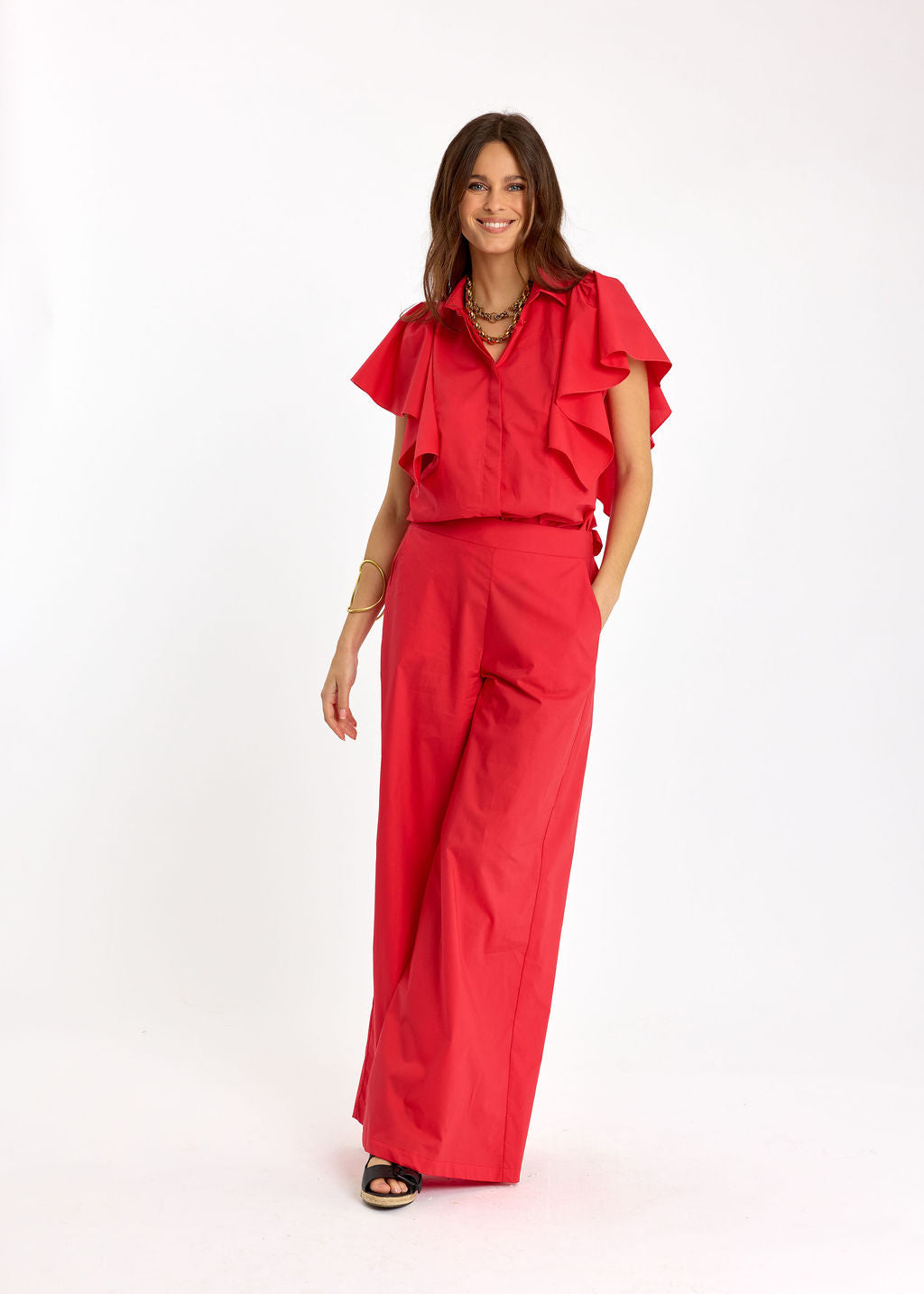 CHEMSIE VOLANTÉE EN POPELINE LOUNA ROUGE