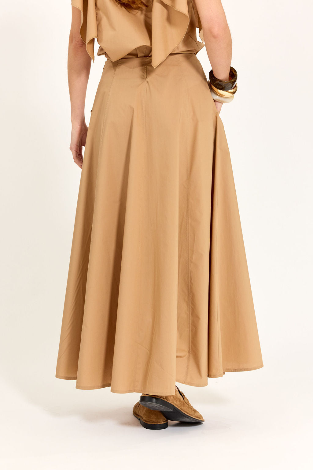 JUPE ÉVASÉE EN POPELINE DE COTON SILVIA CAMEL