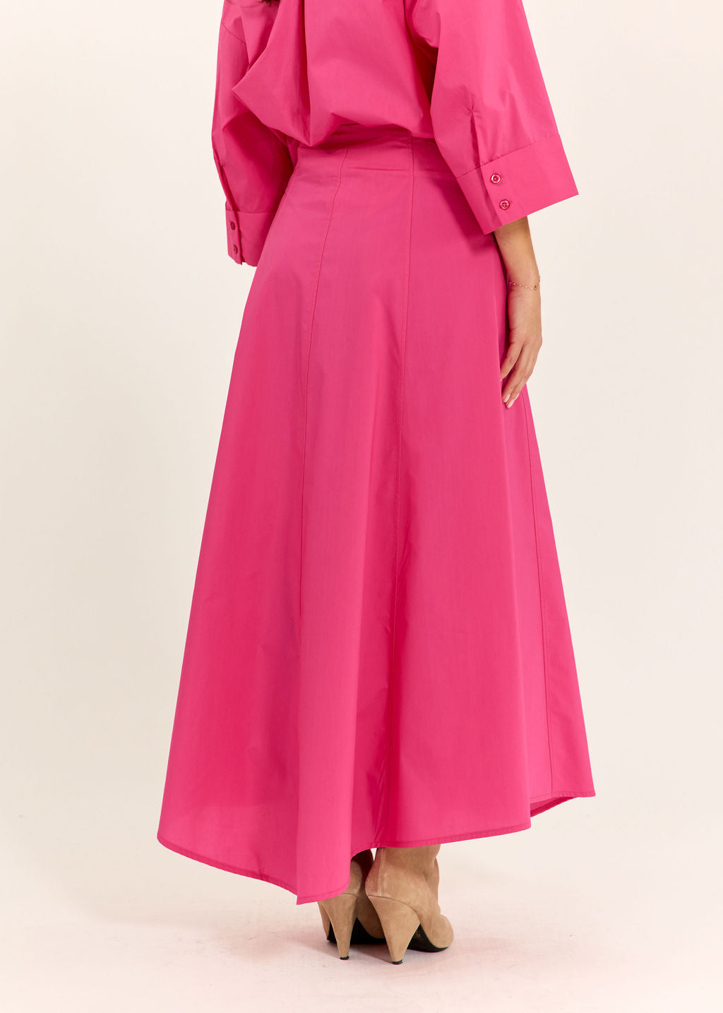 JUPE ÉVASÉE EN POPELINE DE COTON SILVIA FUSHIA