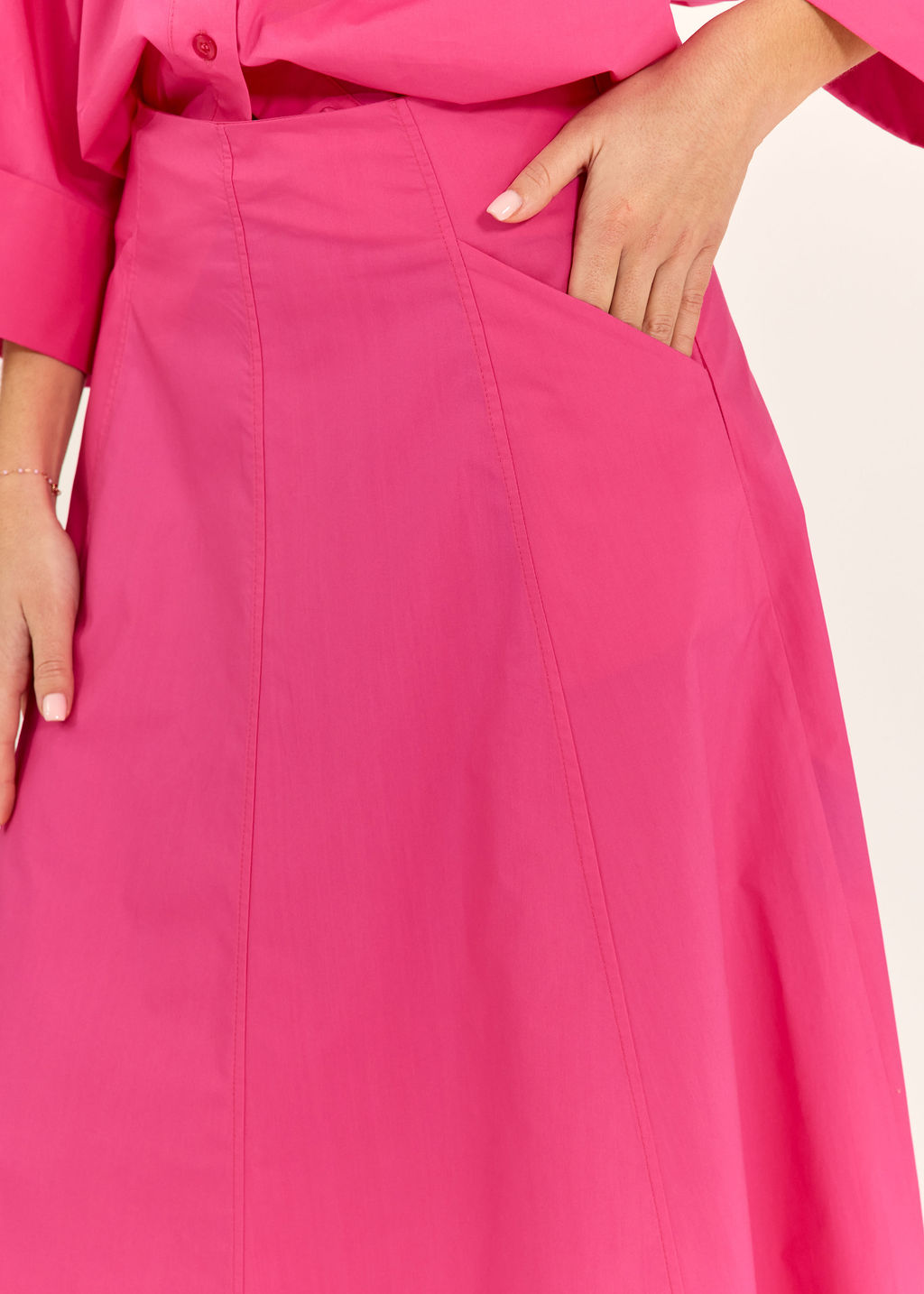 JUPE ÉVASÉE EN POPELINE DE COTON SILVIA FUSHIA