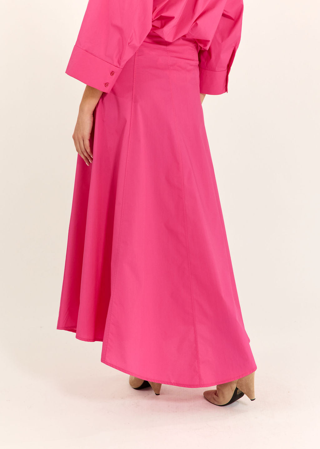 JUPE ÉVASÉE EN POPELINE DE COTON SILVIA FUSHIA