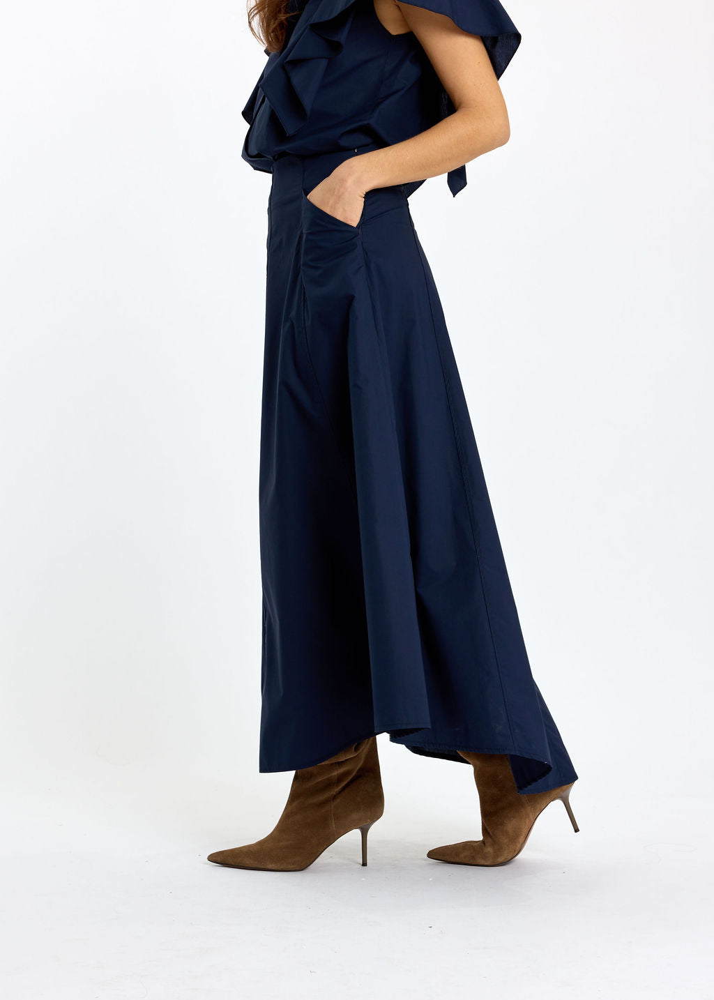 JUPE ÉVASÉE EN POPELINE DE COTON SILVIA MARINE