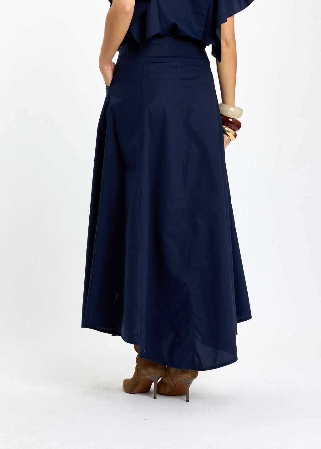 JUPE ÉVASÉE EN POPELINE DE COTON SILVIA MARINE