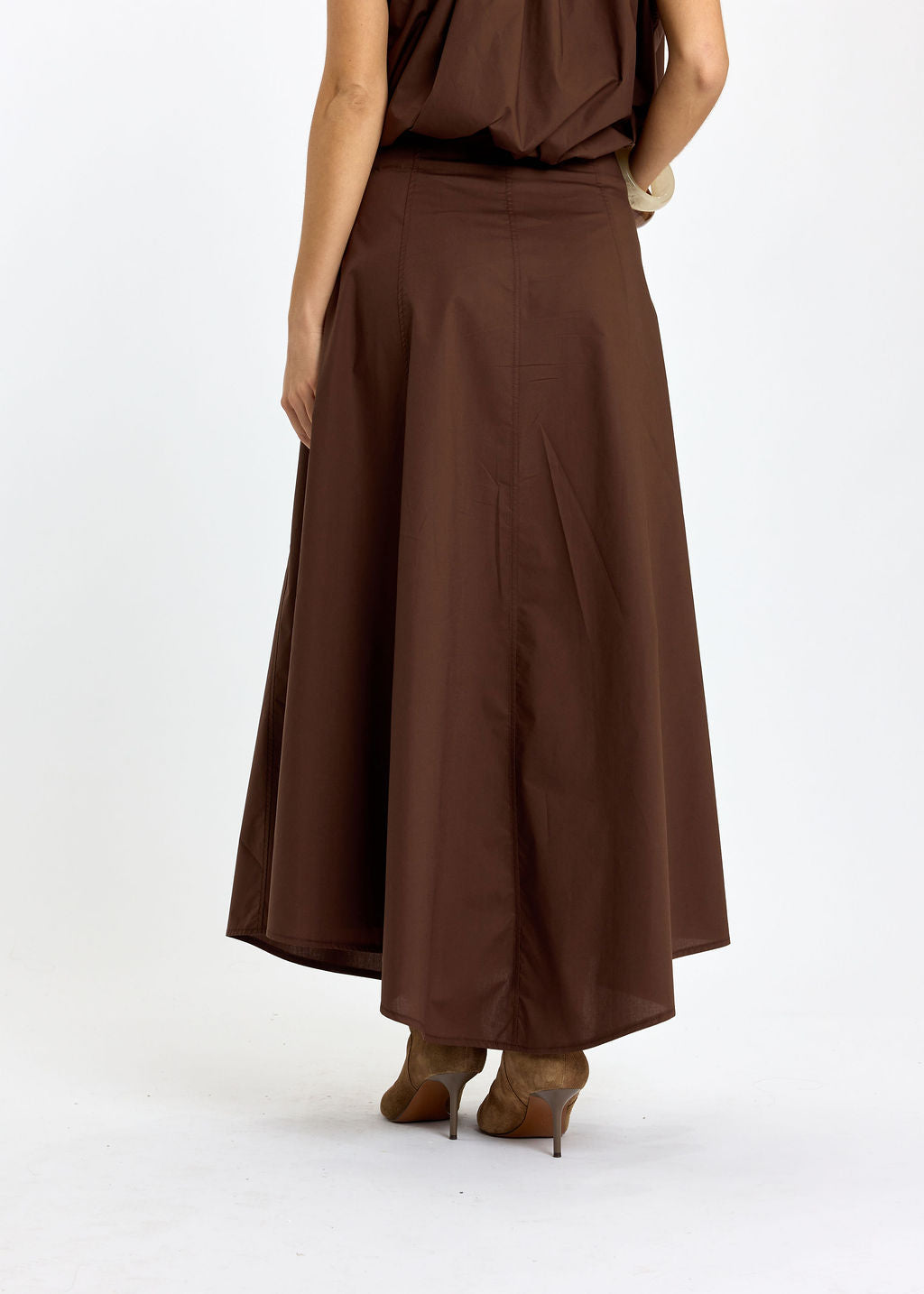 JUPE ÉVASÉE EN POPELINE DE COTON SILVIA PECAN