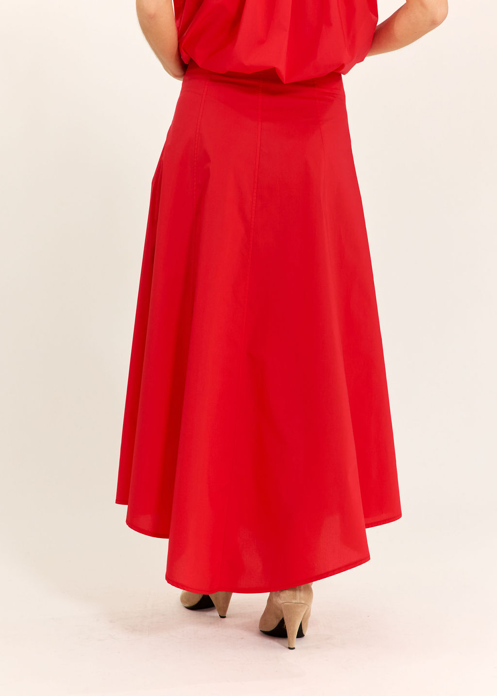 JUPE ÉVASÉE EN POPELINE DE COTON SILVIA ROUGE