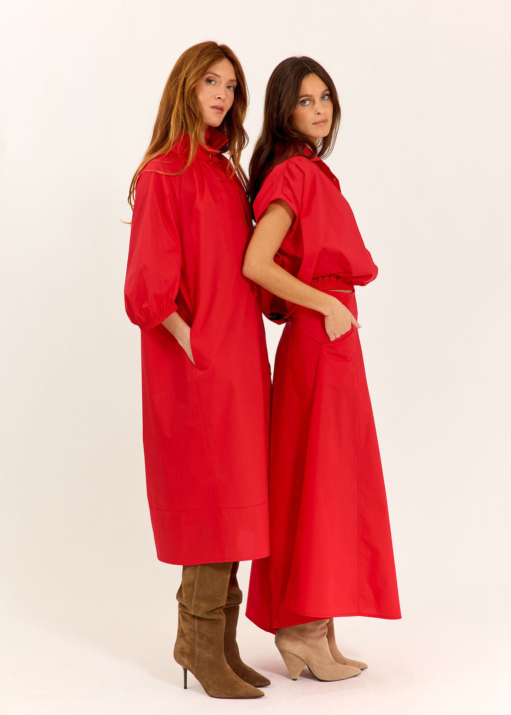JUPE ÉVASÉE EN POPELINE DE COTON SILVIA ROUGE