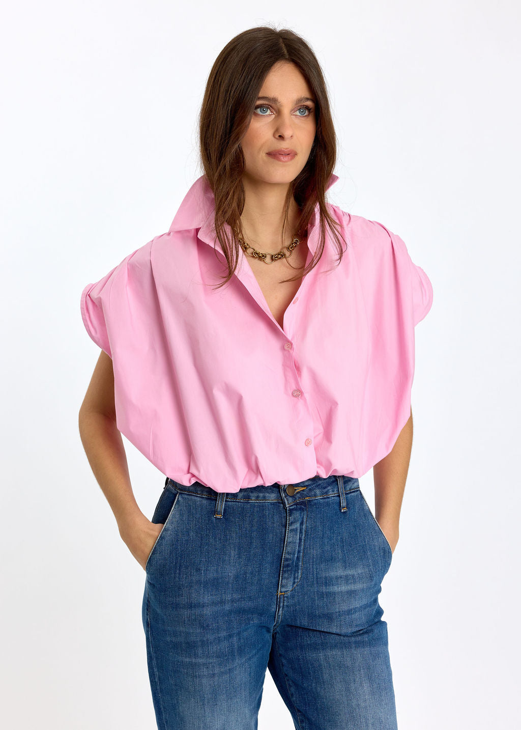 CHEMISE SANS MANCHE EN POPELINE DE COTON TILT ROSE
