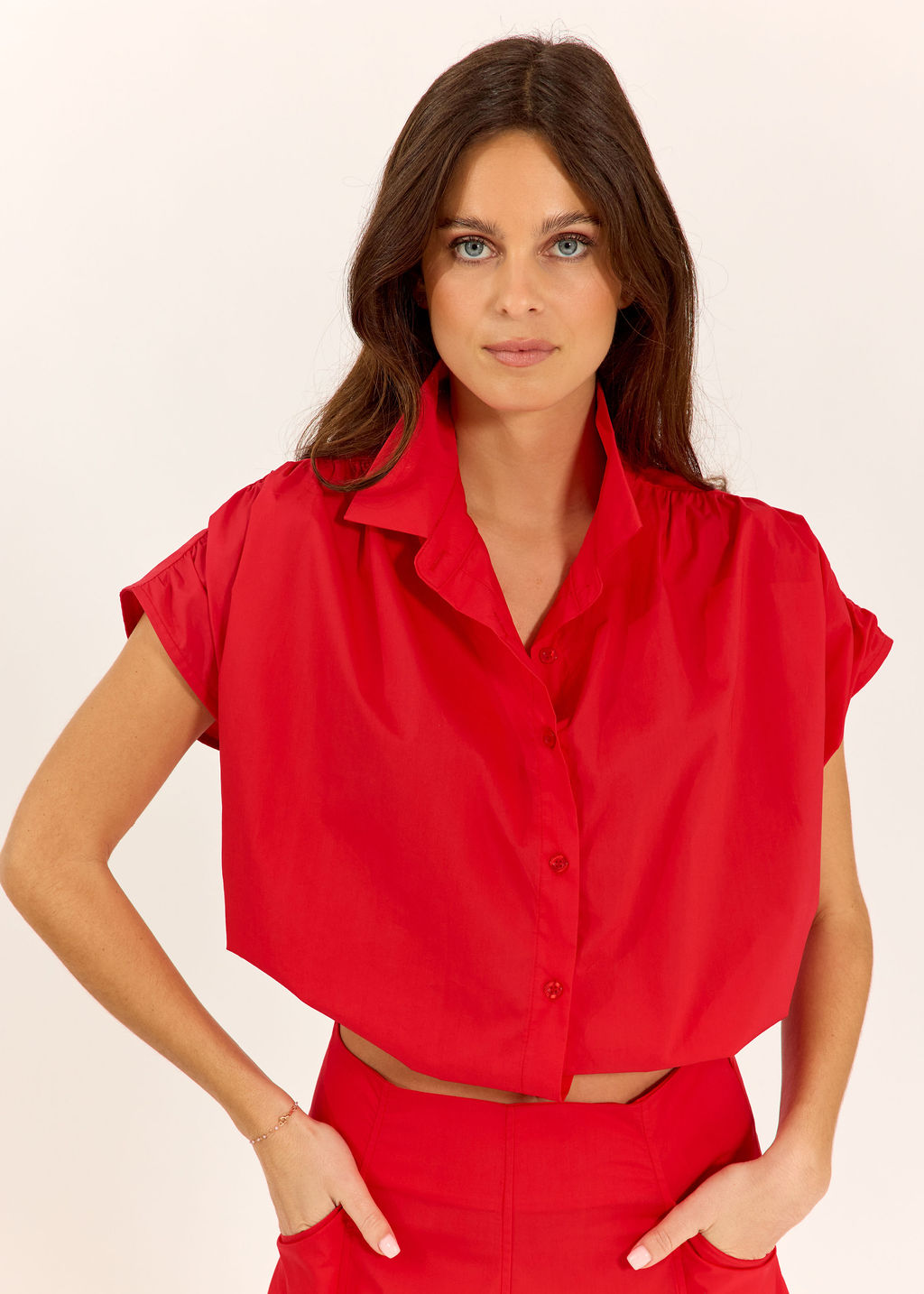 CHEMISE SANS MANCHE EN POPELINE DE COTON TILT ROUGE