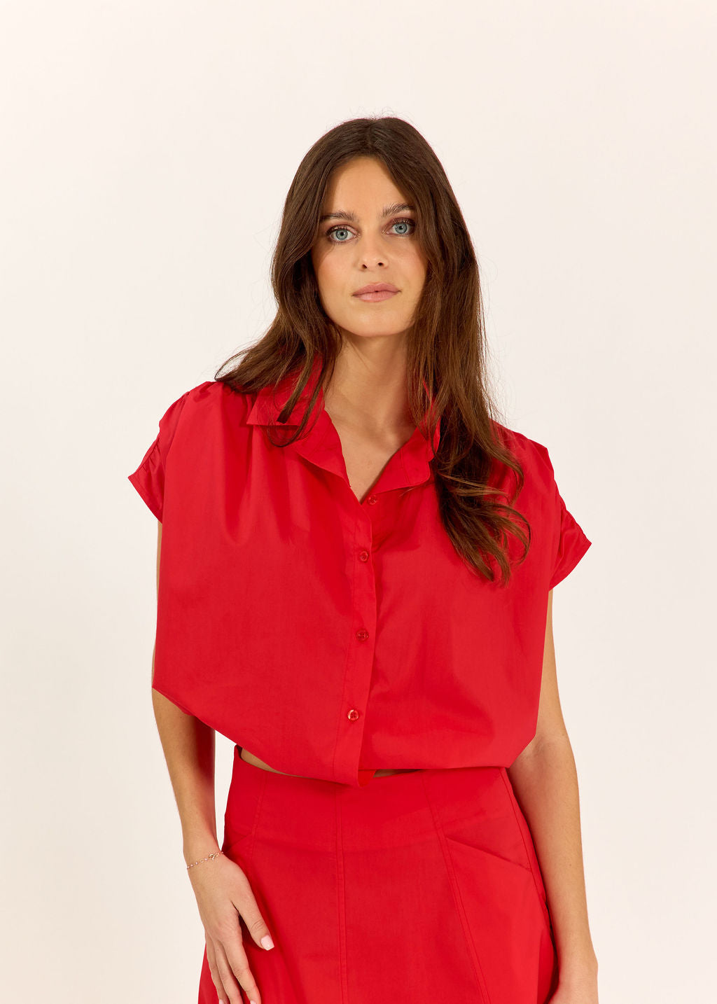 CHEMISE SANS MANCHE EN POPELINE DE COTON TILT ROUGE