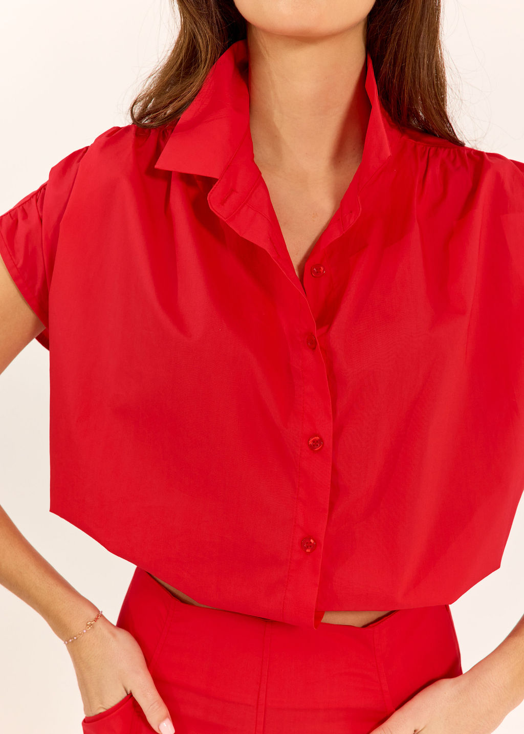 CHEMISE SANS MANCHE EN POPELINE DE COTON TILT ROUGE