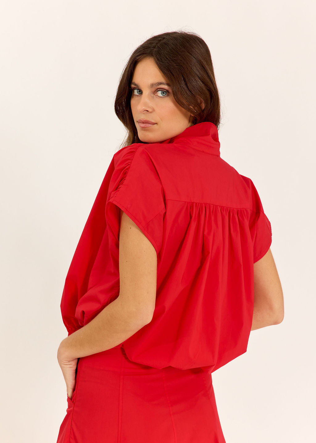 CHEMISE SANS MANCHE EN POPELINE DE COTON TILT ROUGE