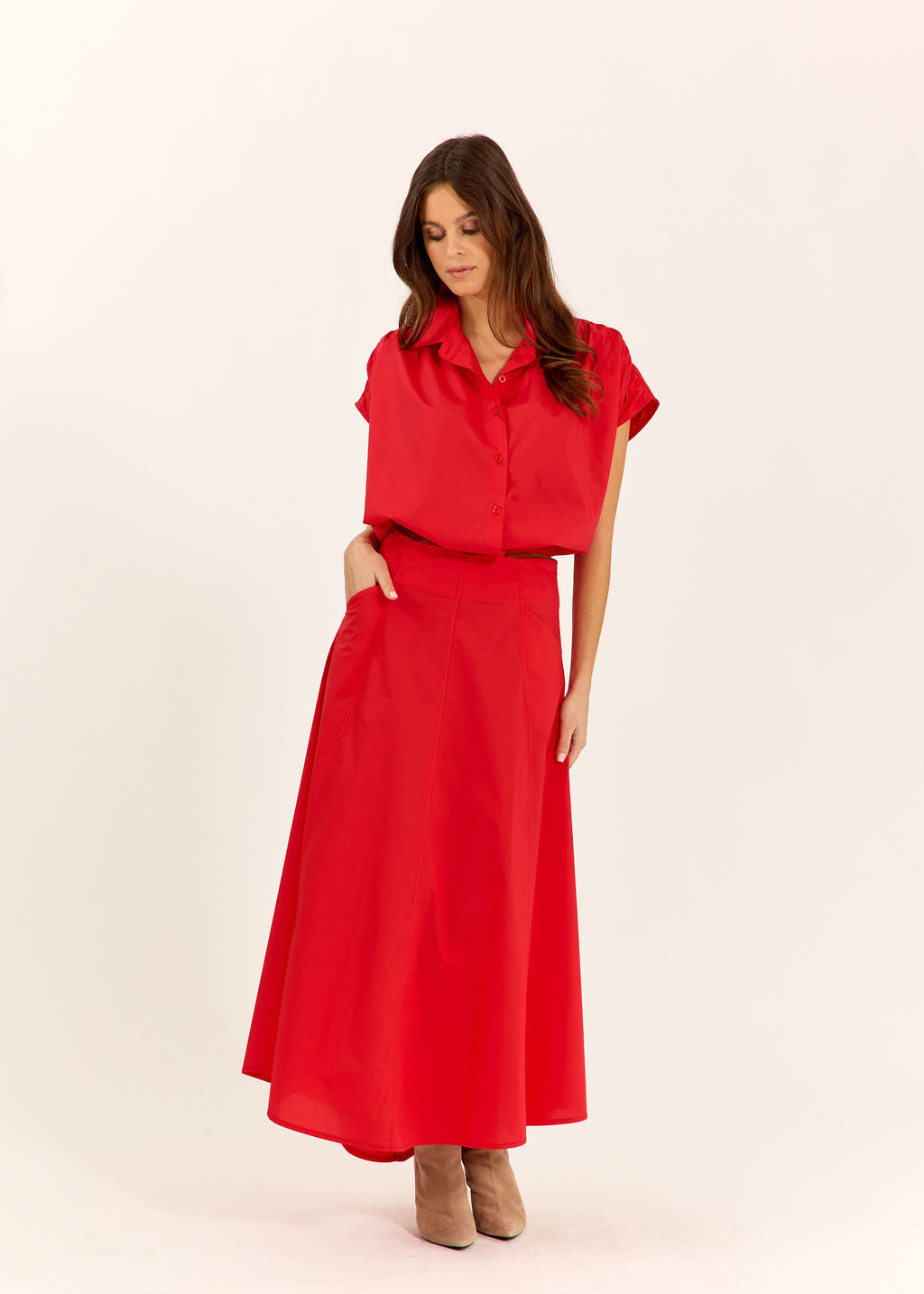 CHEMISE SANS MANCHE EN POPELINE DE COTON TILT ROUGE