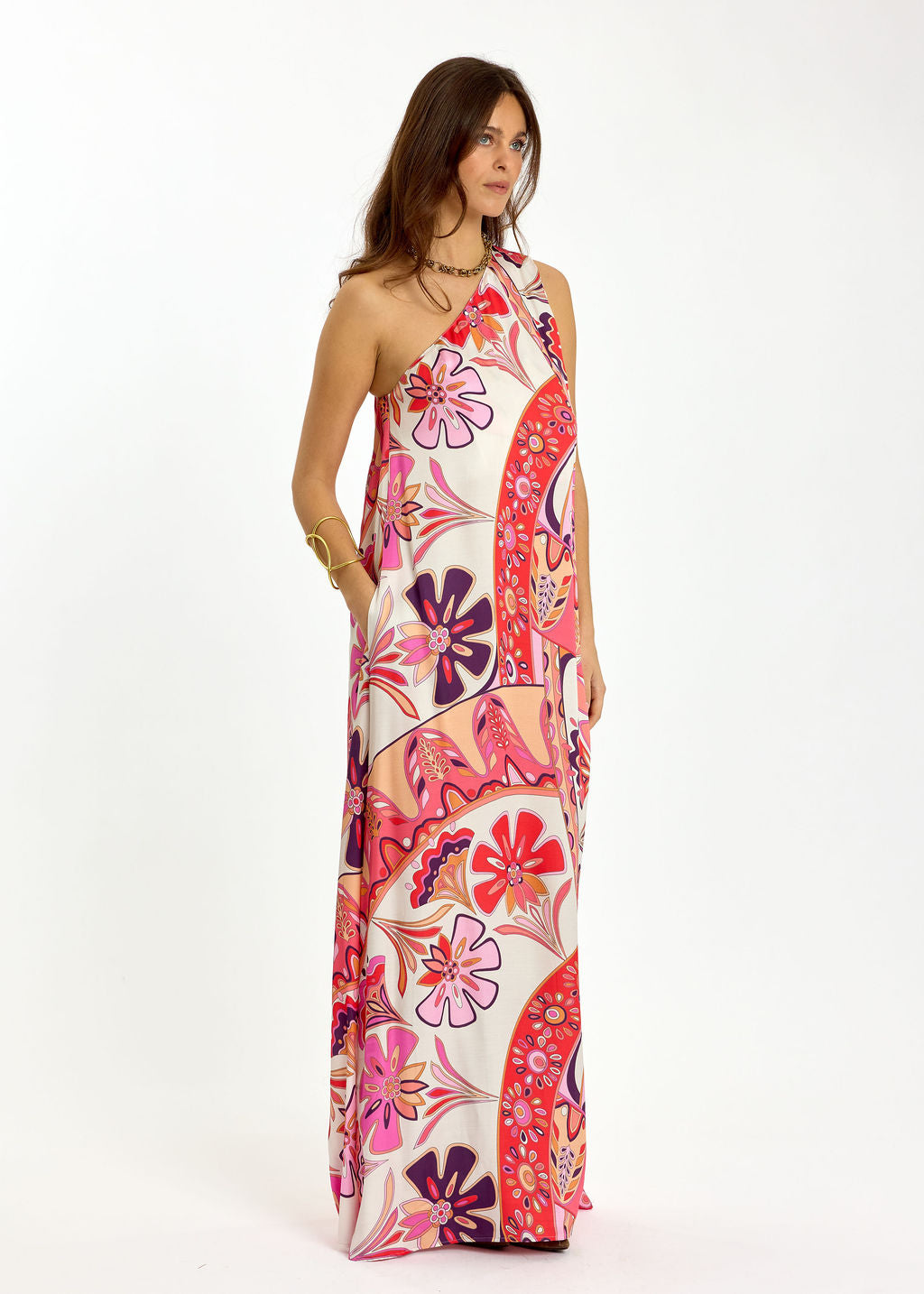 ROBE LONGUE ASYMÉTRIQUE IMPRIMÉE DARCY ROSA