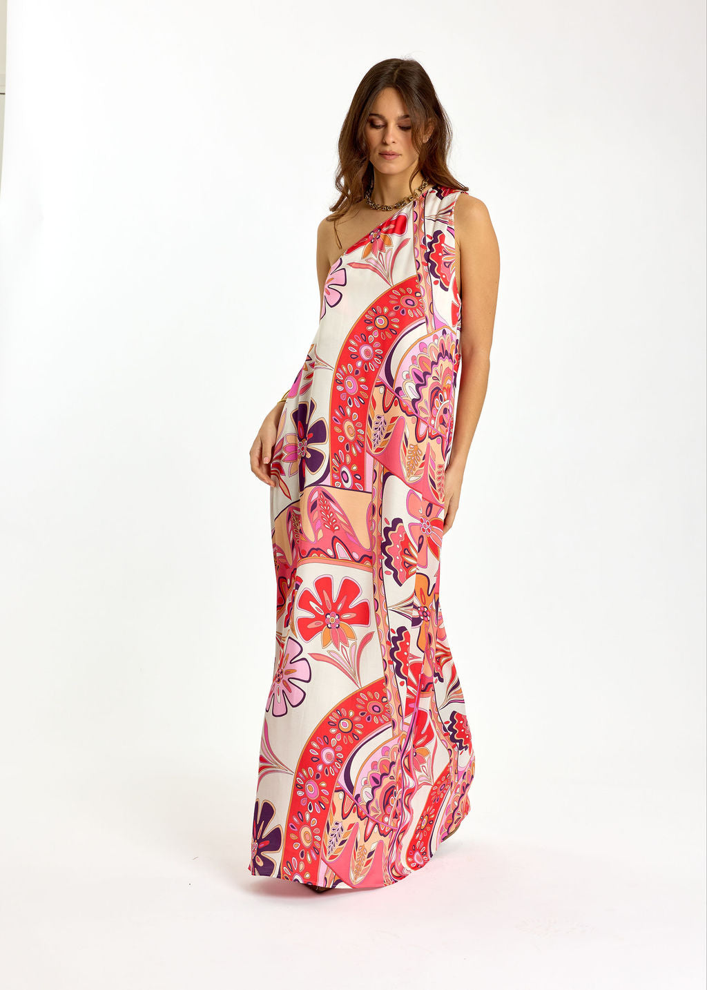ROBE LONGUE ASYMÉTRIQUE IMPRIMÉE DARCY ROSA