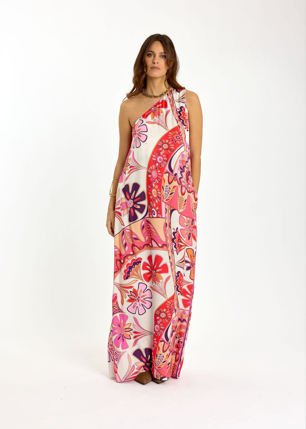 ROBE LONGUE ASYMÉTRIQUE IMPRIMÉE DARCY ROSA
