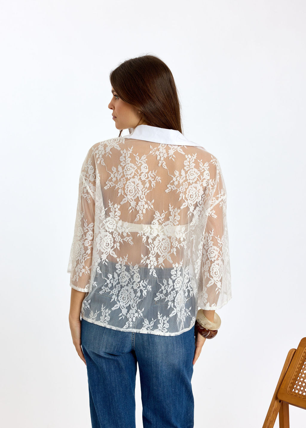 CHEMISE EN FINE DENTELLE FLAVIE ECRU