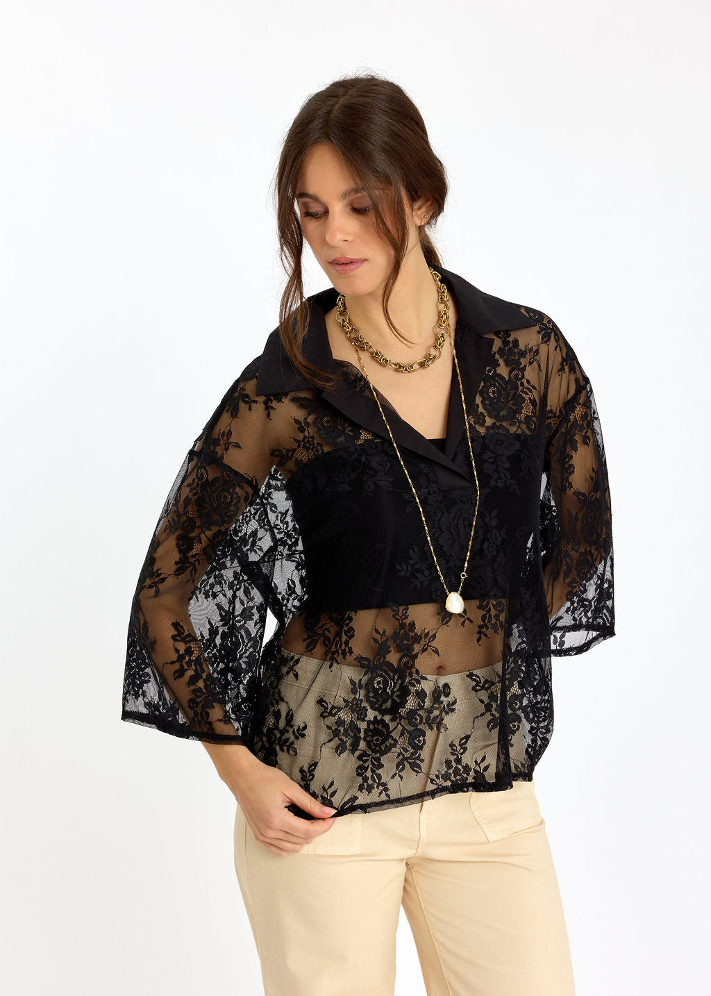 CHEMISE EN FINE DENTELLE FLAVIE NOIR