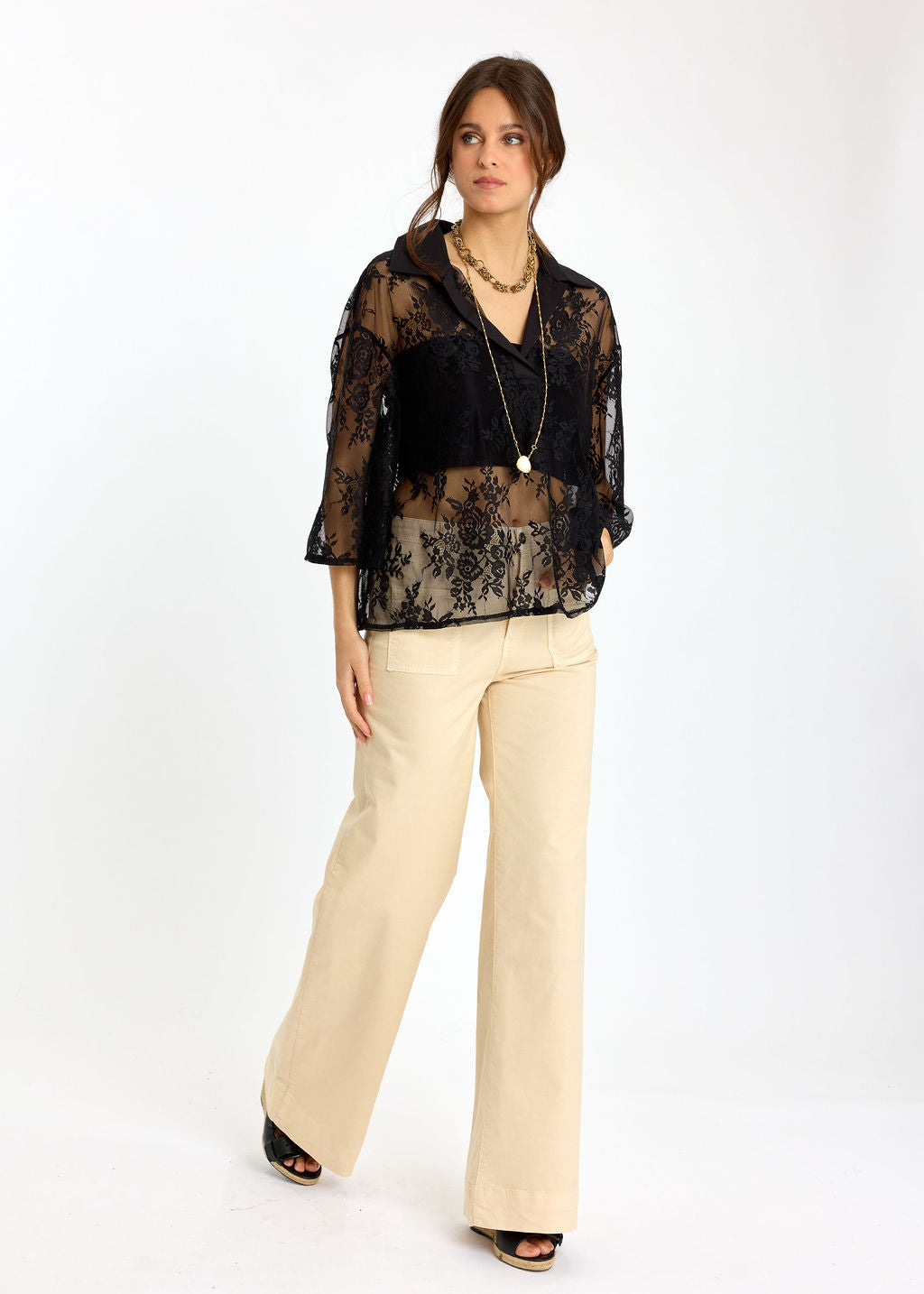 CHEMISE EN FINE DENTELLE FLAVIE NOIR