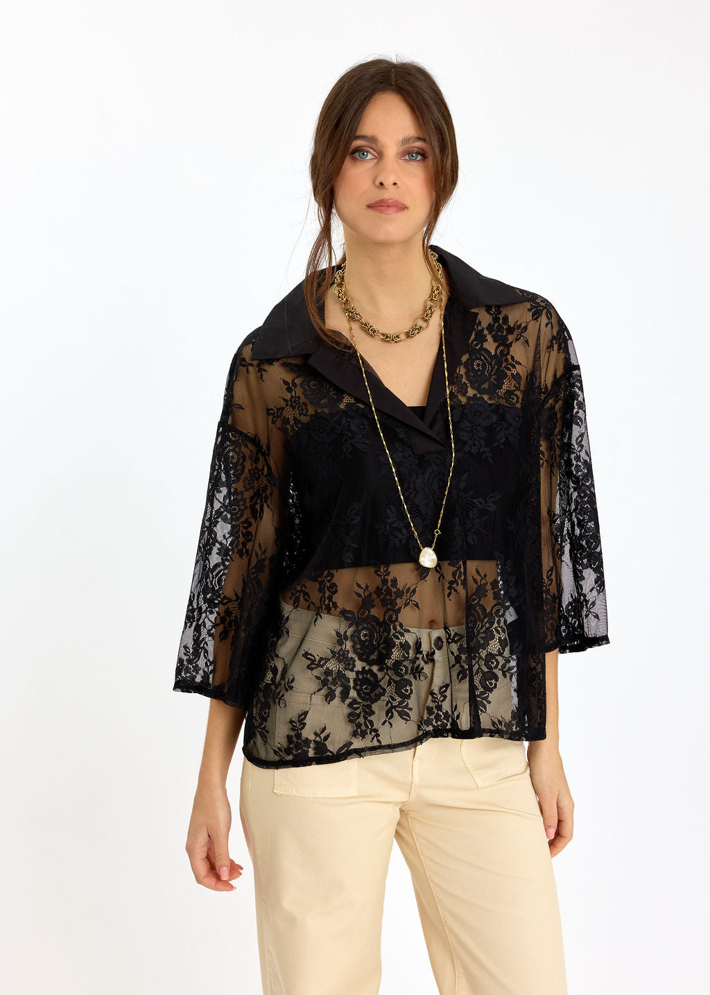 CHEMISE EN FINE DENTELLE FLAVIE NOIR