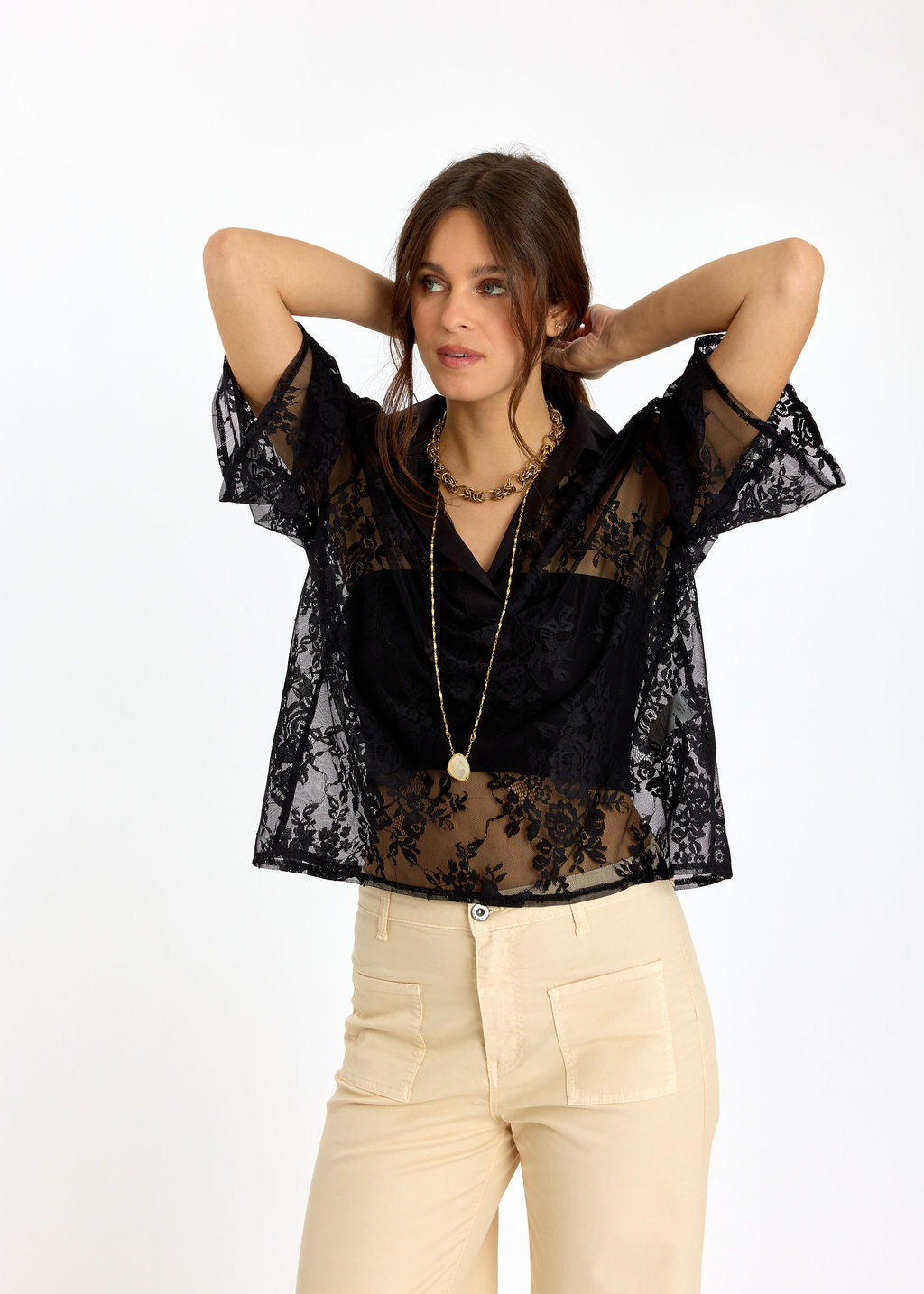 CHEMISE EN FINE DENTELLE FLAVIE NOIR