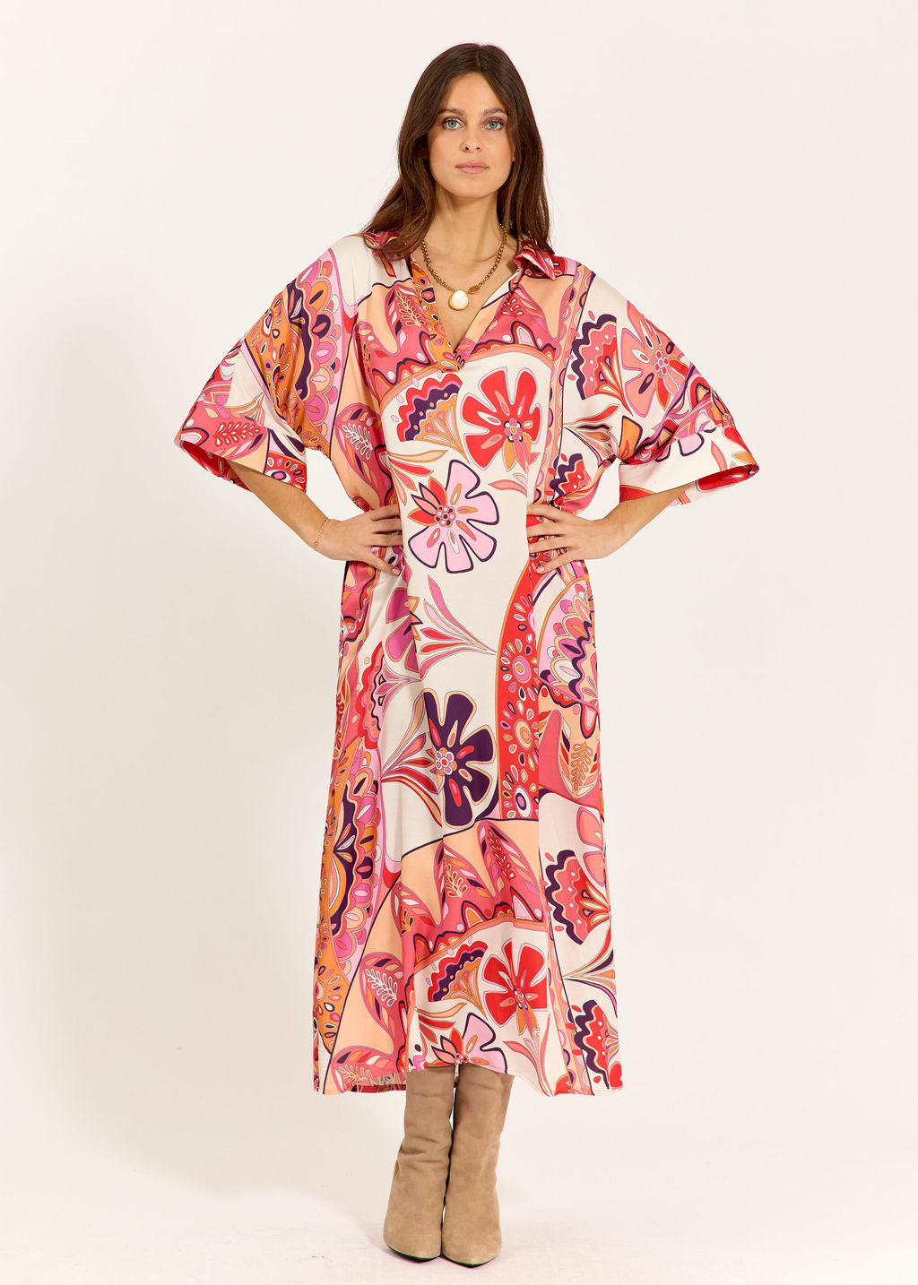 ROBE MI-LONGUE IMPRIMÉE MALTE ROSA
