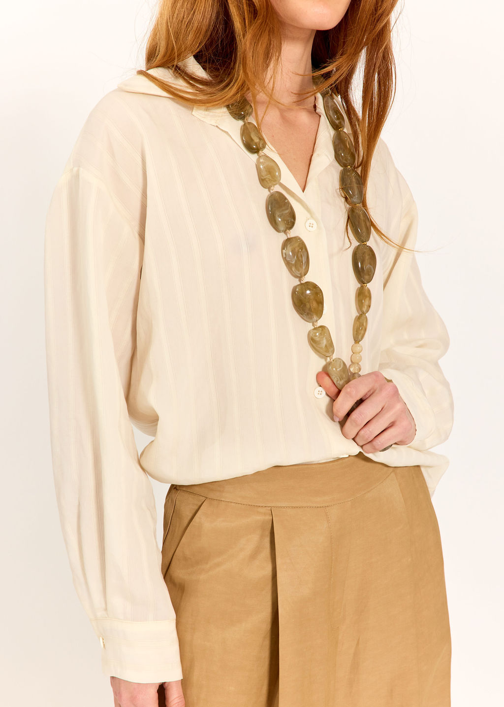 CHEMISE UNIE À RAYURES TON SUR TON MARIAM ECRU