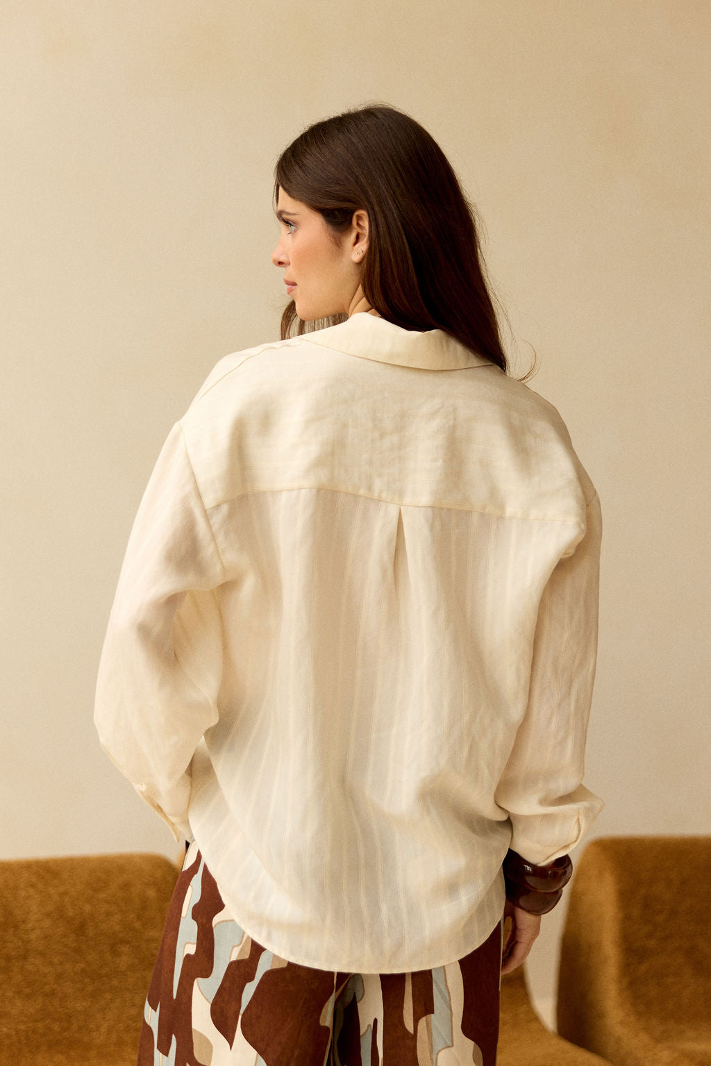 CHEMISE UNIE À RAYURES TON SUR TON MARIAM ECRU