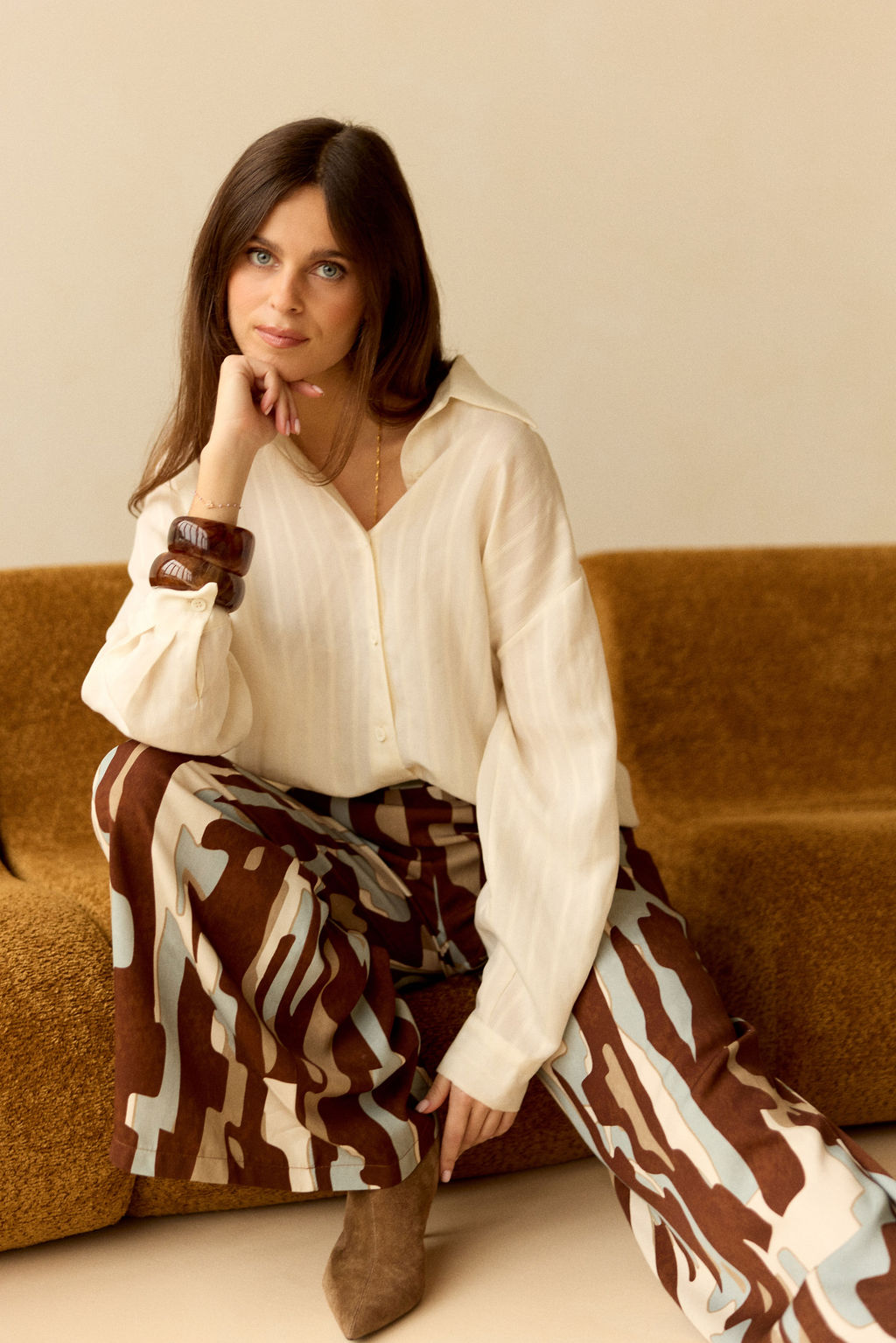 CHEMISE UNIE À RAYURES TON SUR TON MARIAM ECRU