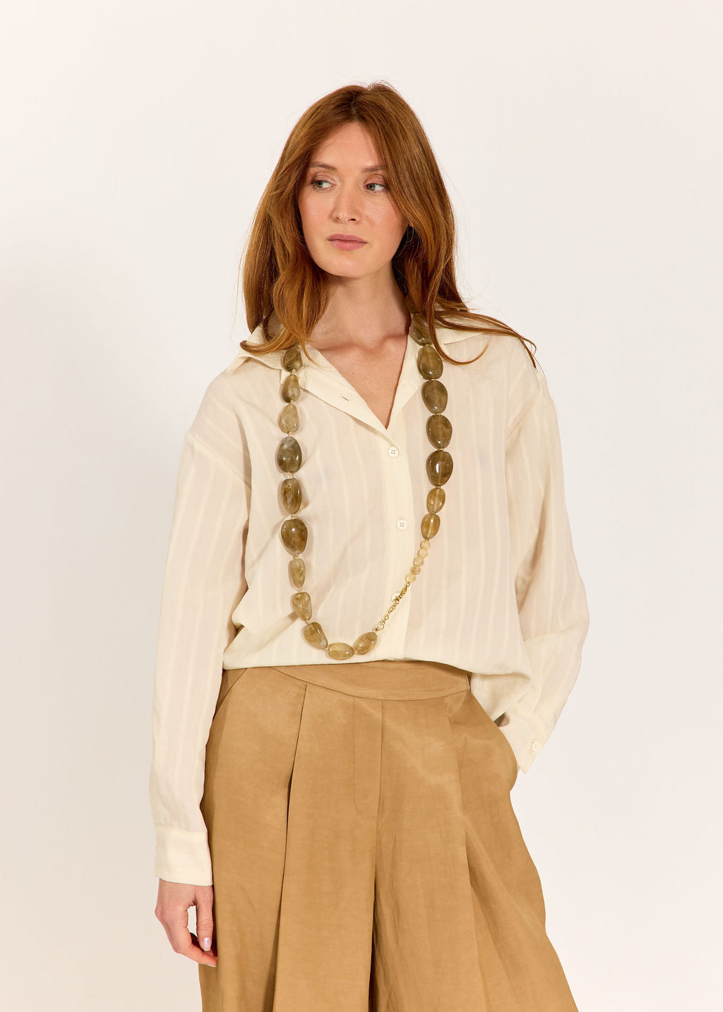 CHEMISE UNIE À RAYURES TON SUR TON MARIAM ECRU