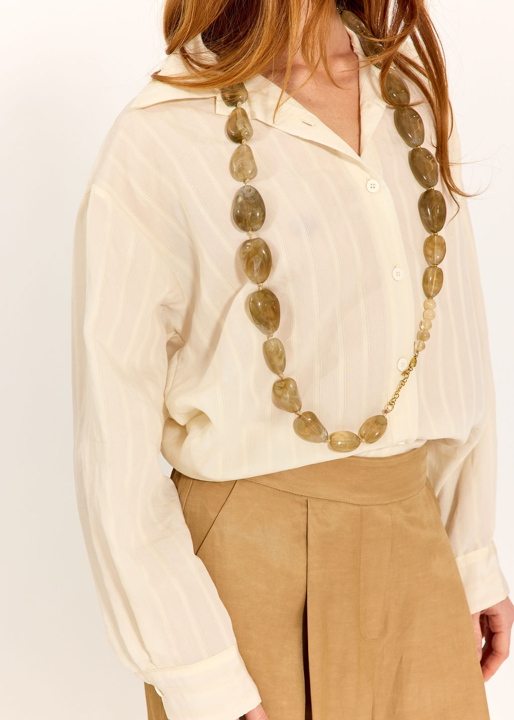 CHEMISE UNIE À RAYURES TON SUR TON MARIAM ECRU