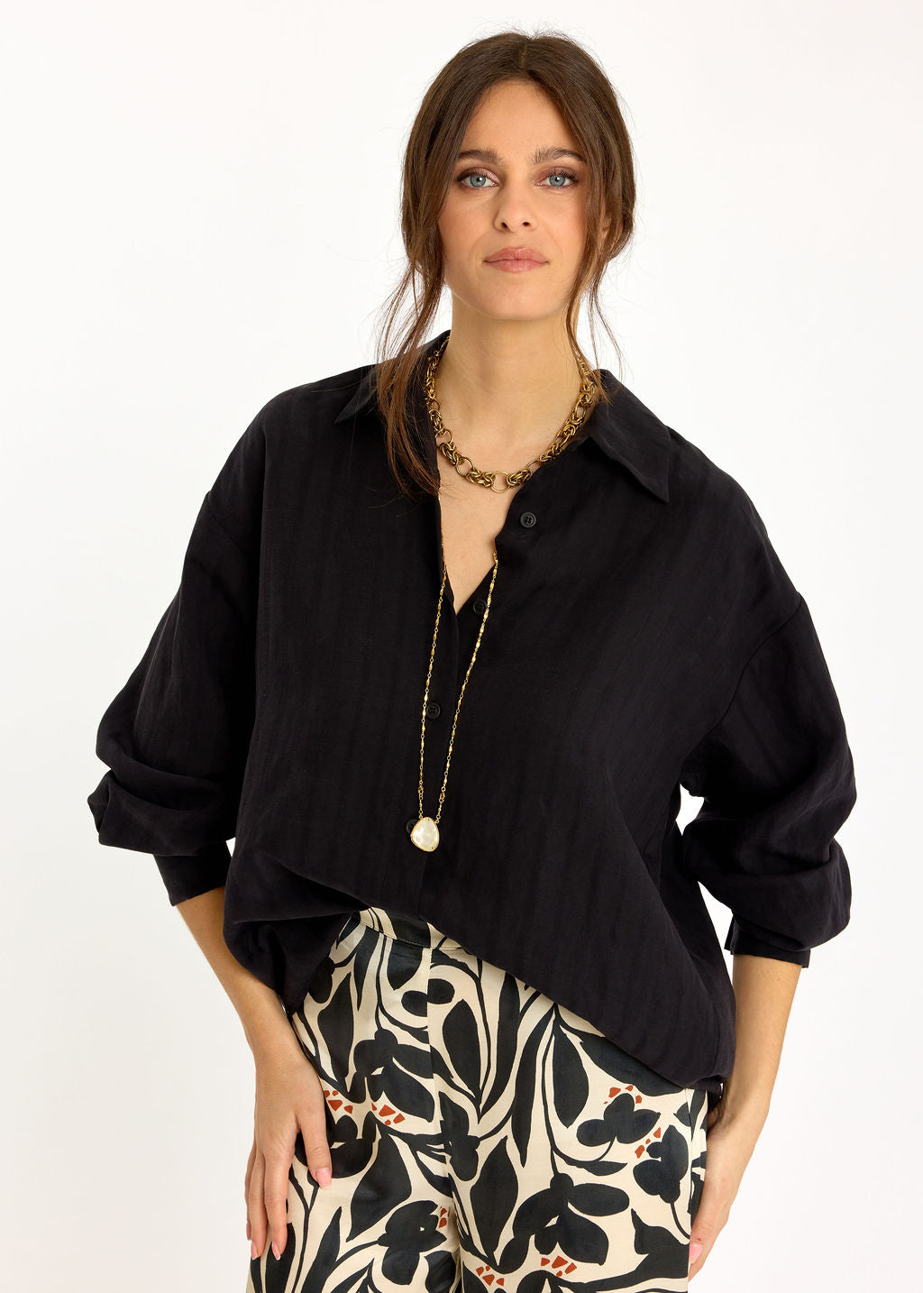 CHEMISE UNIE À RAYURES TON SUR TON MARIAM NOIR