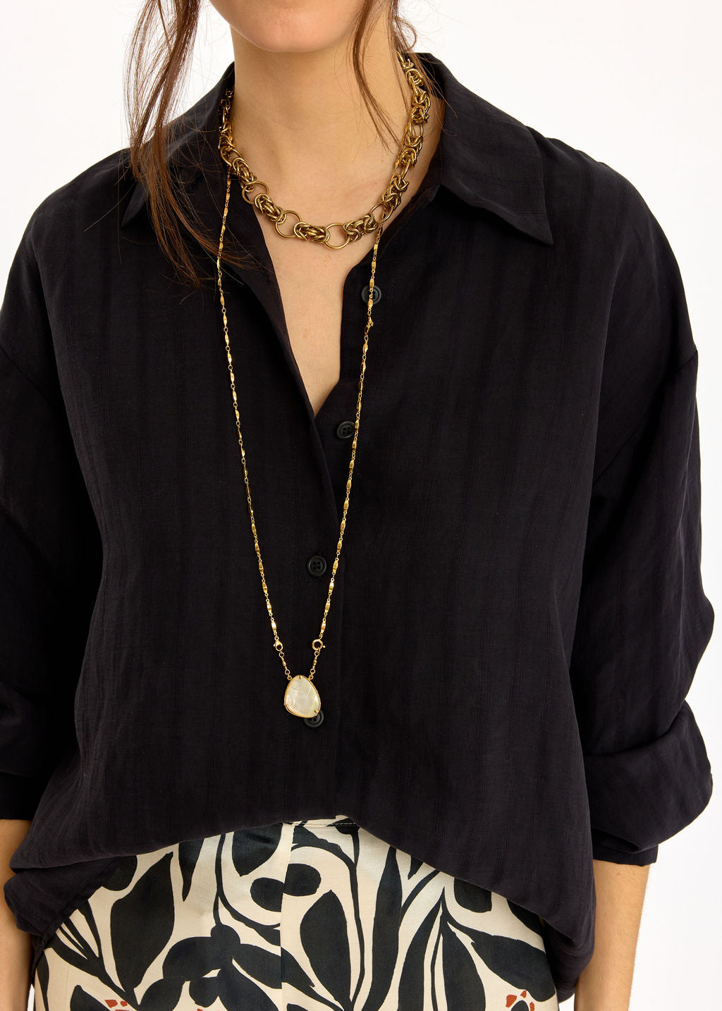 CHEMISE UNIE À RAYURES TON SUR TON MARIAM NOIR