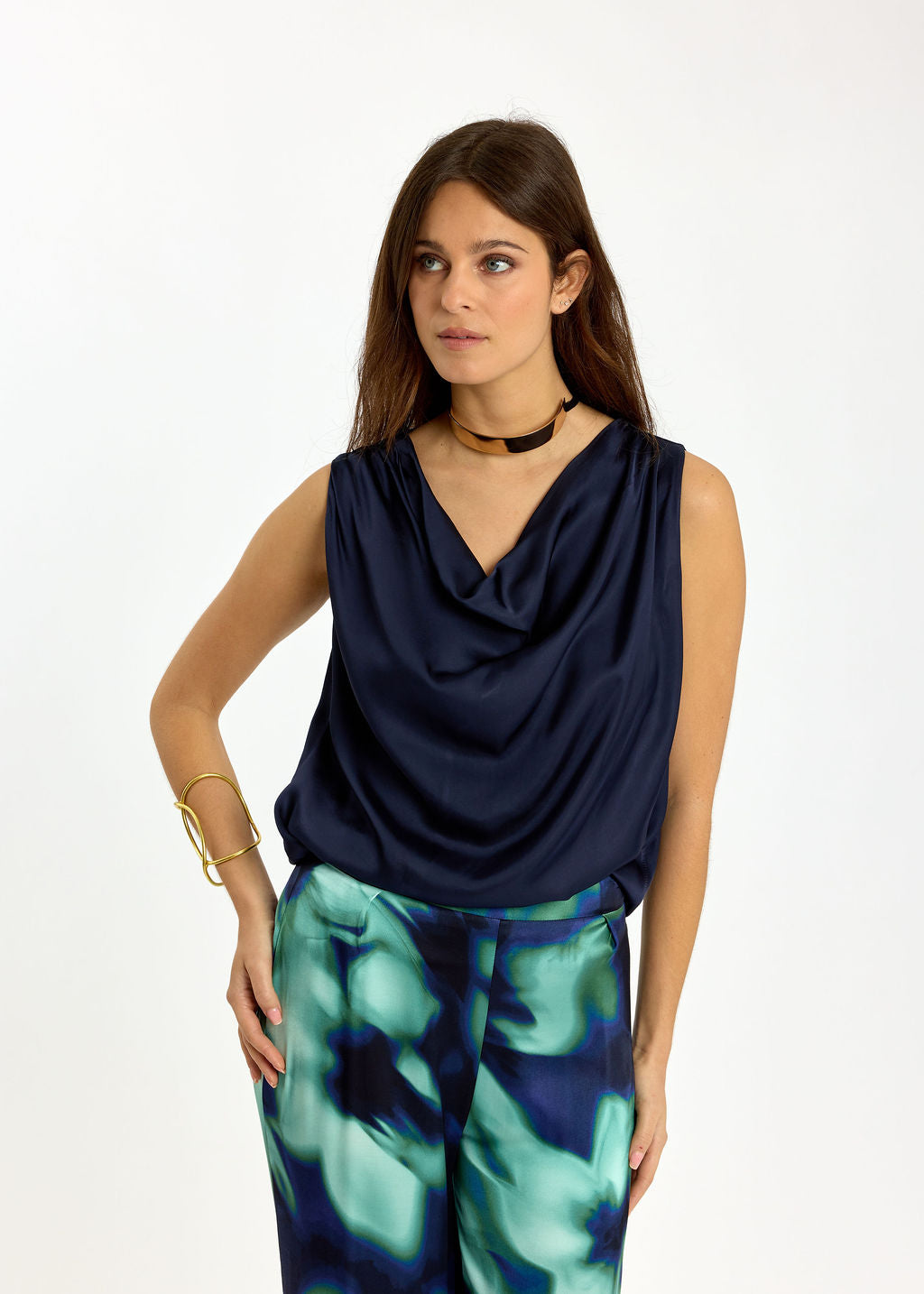 TOP AVEC COL DRAPÉ KANA MARINE