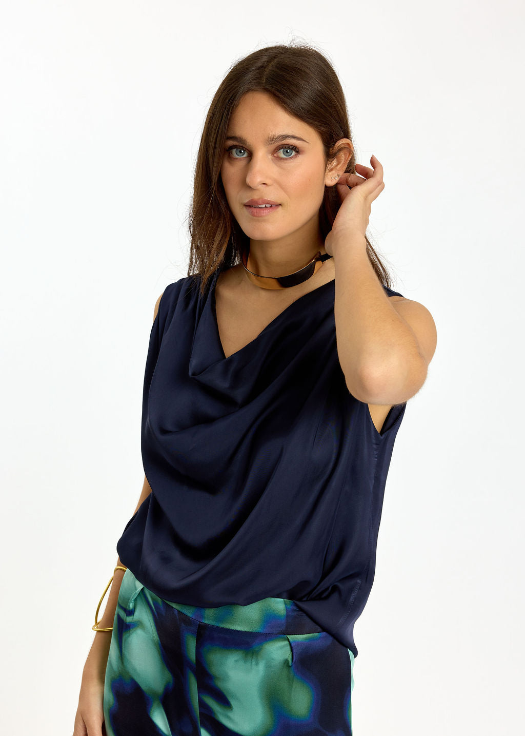 TOP AVEC COL DRAPÉ KANA MARINE