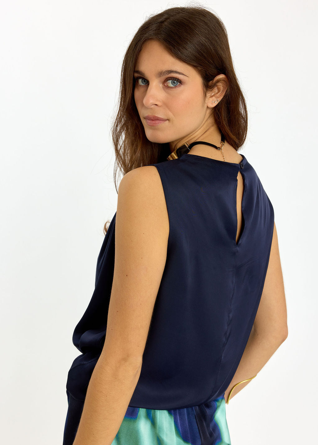 TOP AVEC COL DRAPÉ KANA MARINE