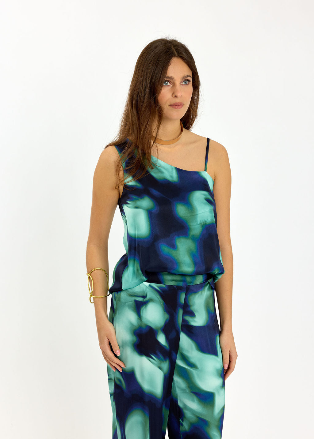 DÉBARDEUR UNE ÉPAULE IMRPIMÉ LILA BLUE