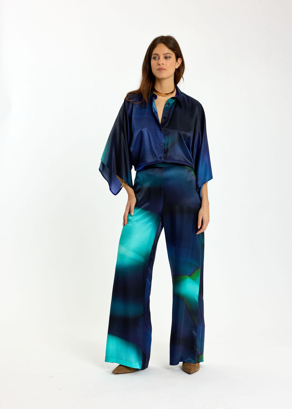 PANTALON IMPRIMÉ EN VISCOSE RIZZI/FI BLUE