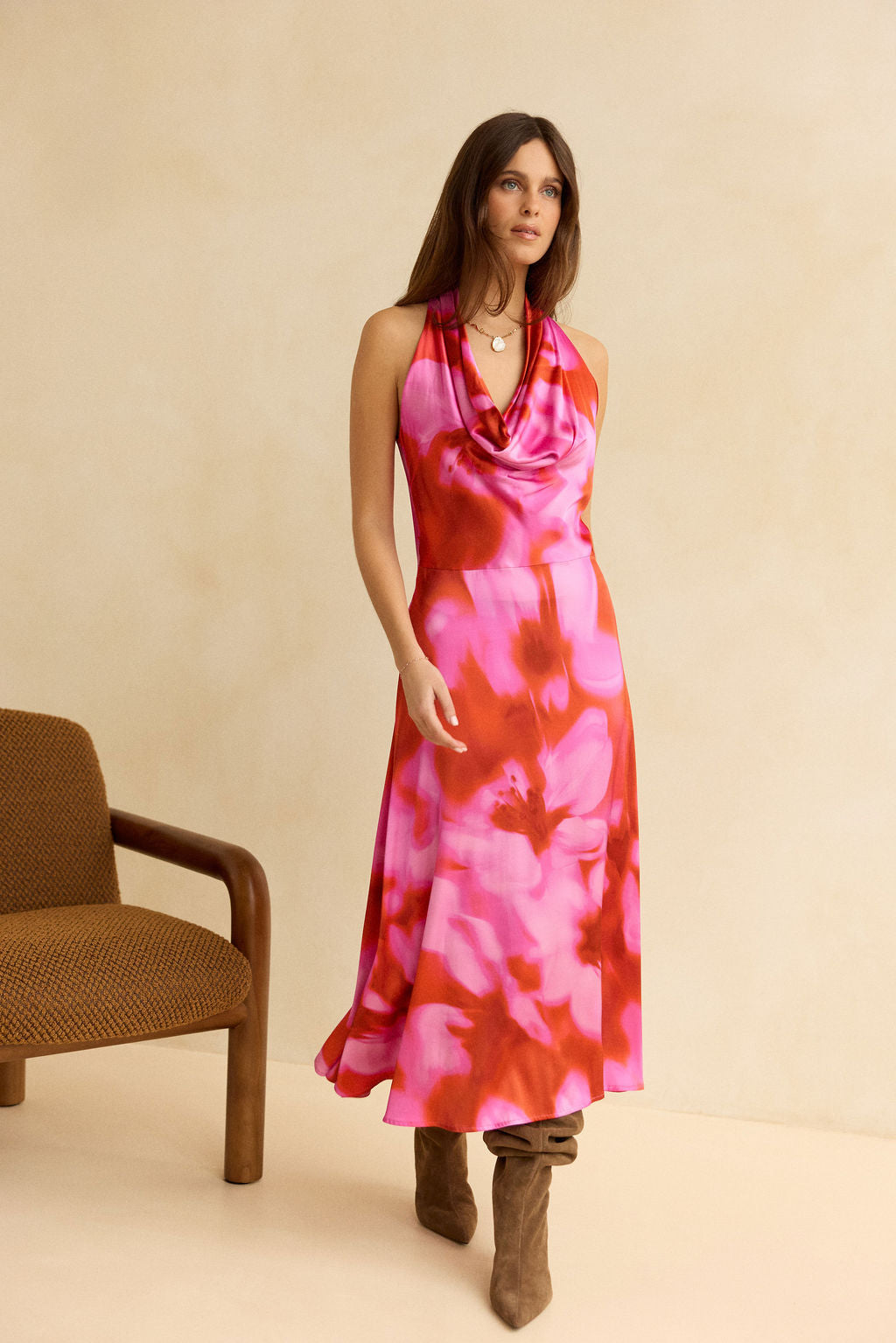 ROBE FITTÉE IMPRIMÉE SOLEA ROSA