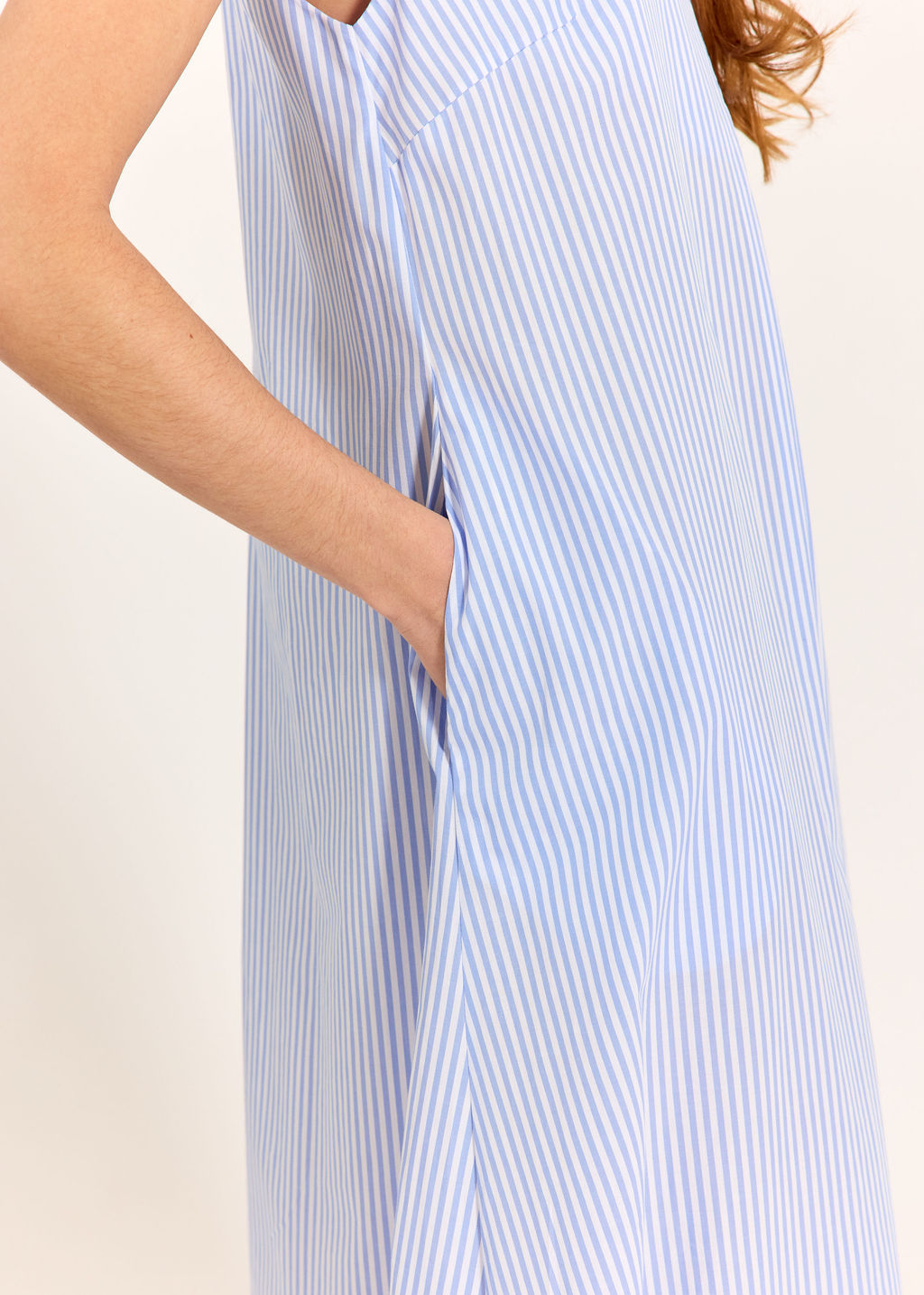 ROBE EN POPELINE RAYÉE ALWEN CIEL/ORANGE