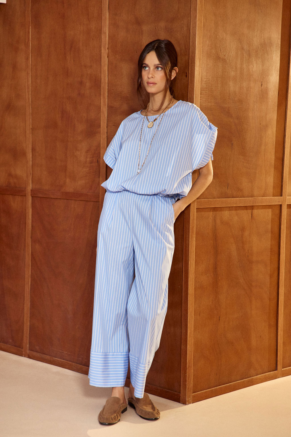 TOP COURT EN POPELINE RAYÉE ARY CIEL