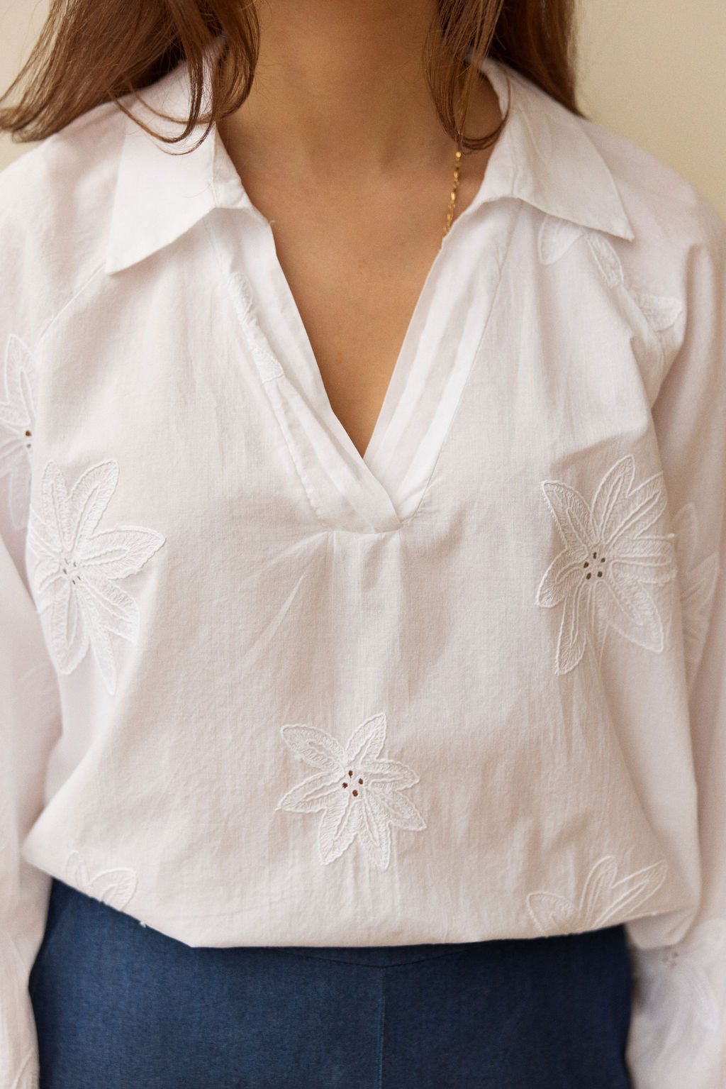 CHEMISE EN COTON BRODÉE GALITH BLANC