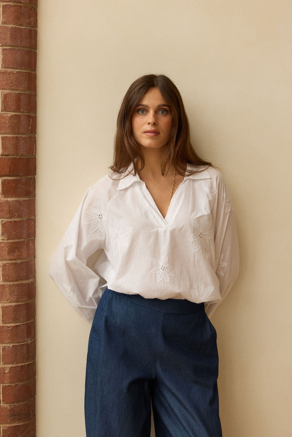 CHEMISE EN COTON BRODÉE GALITH BLANC