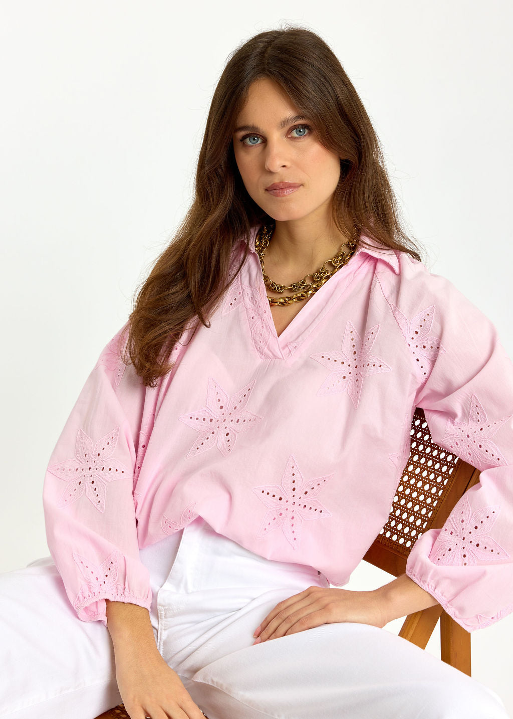 CHEMISE EN COTON BRODÉE GALITH ROSE