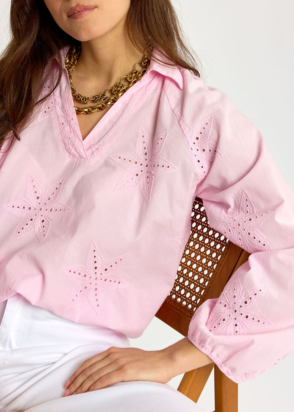 CHEMISE EN COTON BRODÉE GALITH ROSE