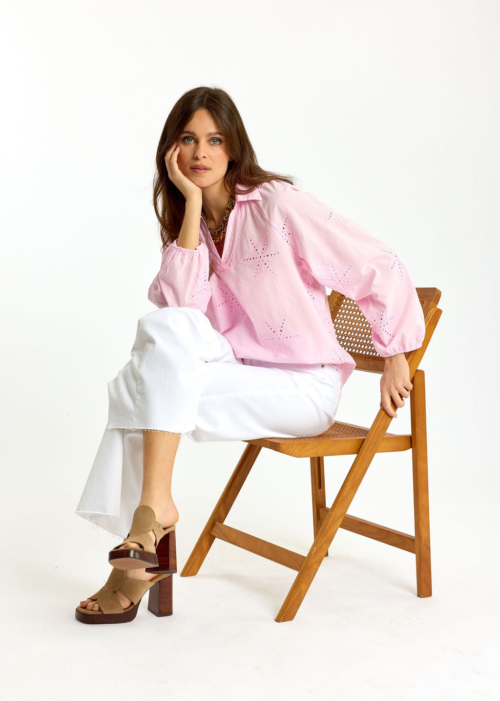 CHEMISE EN COTON BRODÉE GALITH ROSE