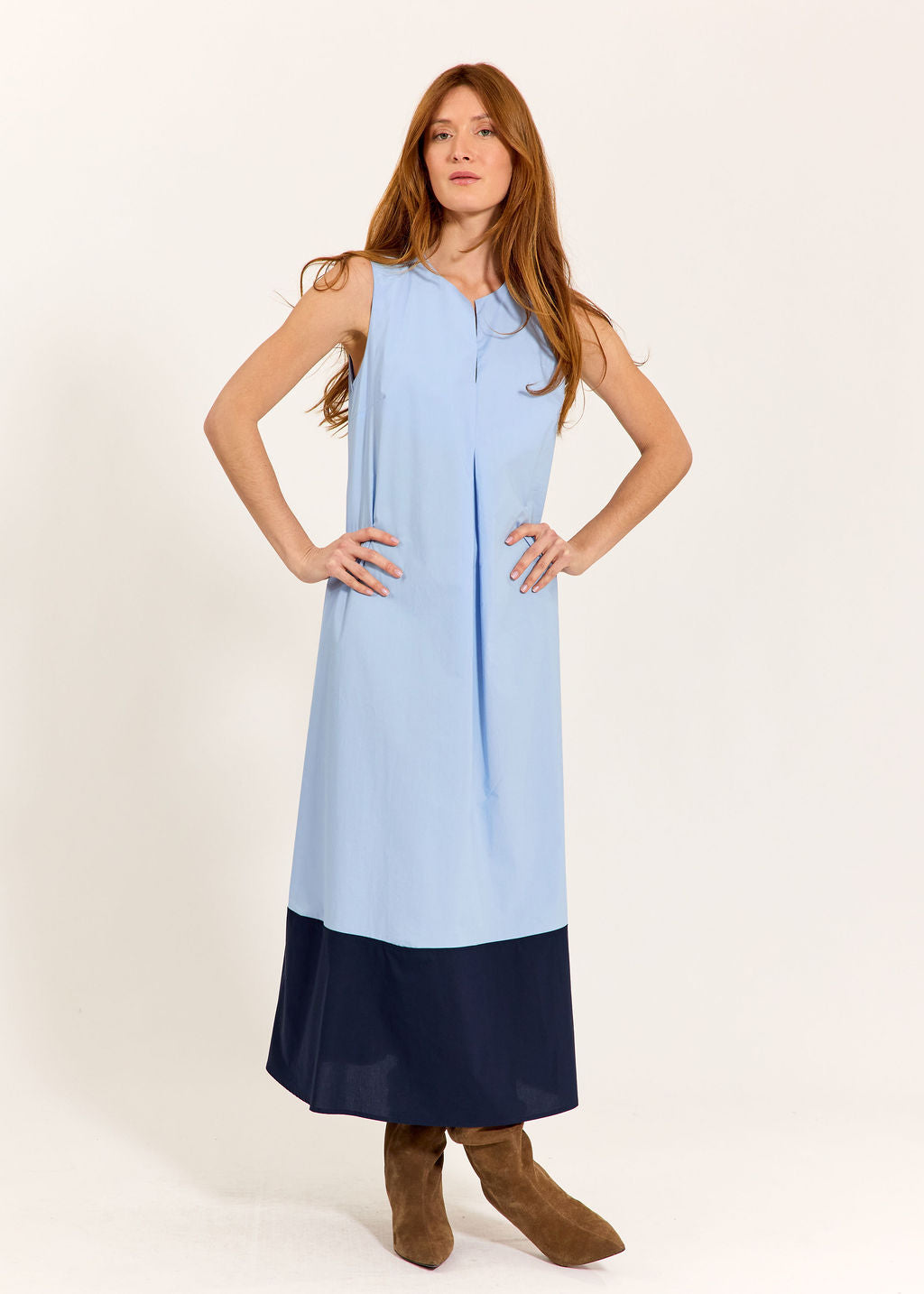 ROBE EN POPELINE BICOLORE POLO CIEL/MARINE